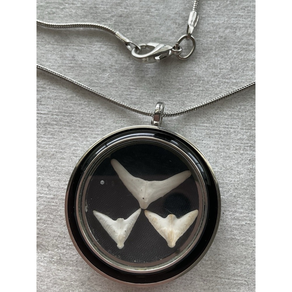 silver-toned locket necklace With small white marine specimens Estate Jewelry